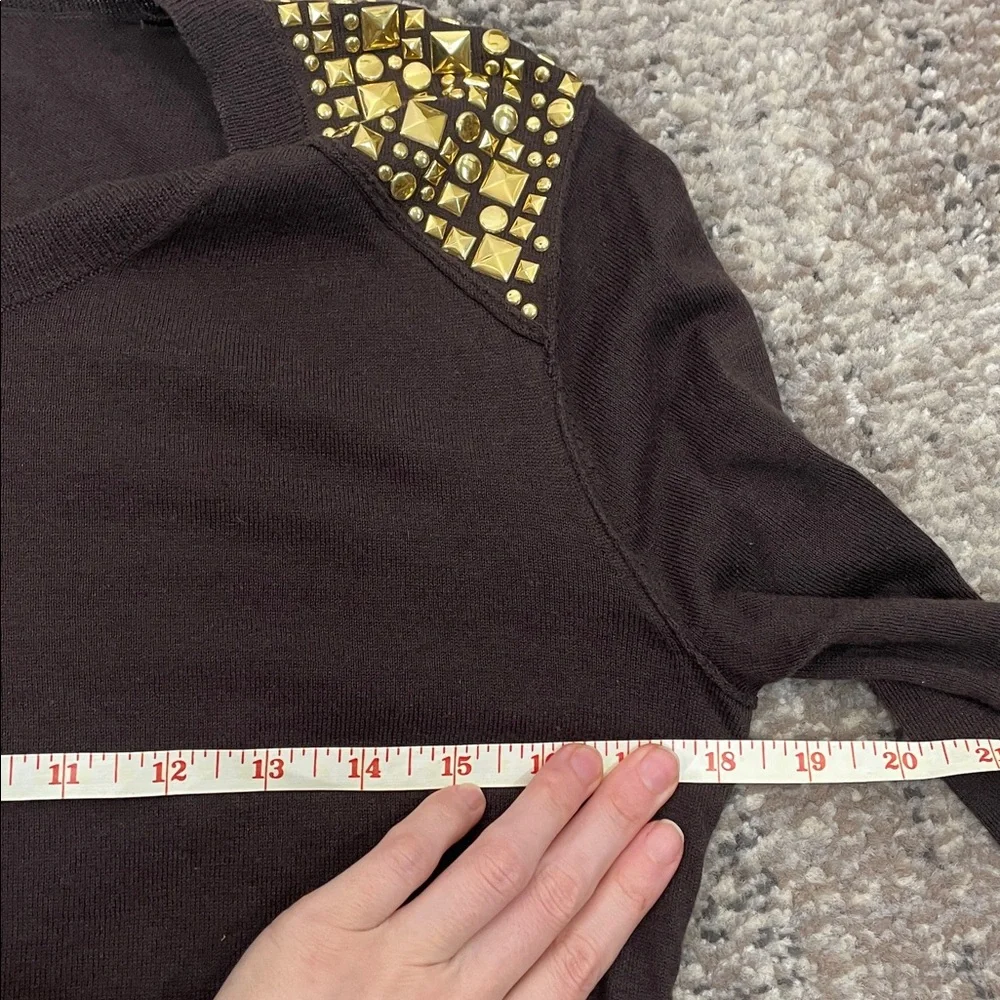 Michael Kors Chocolate Long Sleeve Top with Gold Details